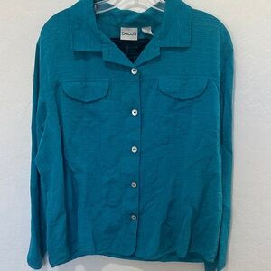 Chico's Vibrant Blue Button-Up Blouse women’s SZ 3 (XL) shirt jacket silk linen